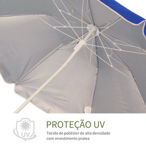 Chapéu de Sol de Praia Grande Ø160 cm Chapéu de Sol de Exterior com Ângulo Ajustável Proteção UV Impermeavel e Bolsa de Transporte Azul