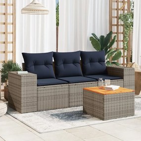vidaXL 4 pcs conjunto sofás p/ jardim c/ almofadões vime PE cinzento