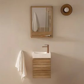 Conjunto De Móveis De Banheiro Em Madeira Teca Com Pia Integrada Em Cimento Napier Madeira De Teca & Madeira Retangular 50x70 Cm Mazure & Ouro - Sklum