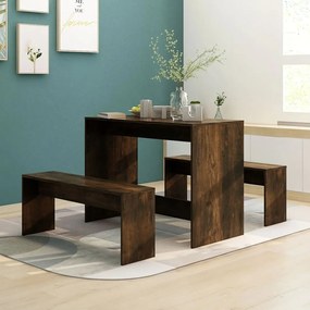 812969 vidaXL 3 pcs conjunto de jantar contraplacado cor carvalho fumado