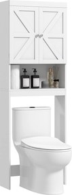 Armário de arrumação para colocar em cima da sanita, móvel de casa de banho com 2 portas e prateleiras, 58,5 L x 23 L x 170 A cm, branco