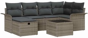 Conjunto de Sofá de Jardim de 7 peças com Almofadas Cinza Polirattan
