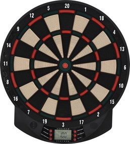 Alvo eletrónico de dardos com 26 jogos principais e 185 variações de jogos, para 8 jogadores, 30 dardos, ecrã LCD e altifalante, cor preta