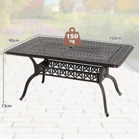 Mesa de Jantar de Exterior (CADEIRAS NÃO INCLUIDAS), 150 x 90 x 73 cm, Furo para Guarda-Sol, Bronze