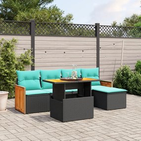 vidaXL 6 pcs conjunto de sofás p/ jardim c/ almofadões vime PE preto
