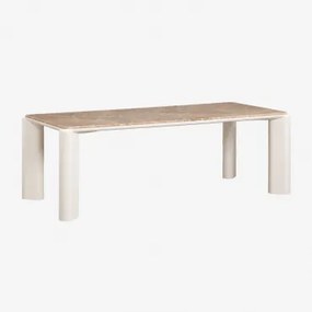 Mesa De Jantar Retangular 220x100 Cm Em Mdf E Mármore Zanzibar Gardénia Branco & Mármore Castanho - Sklum
