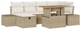 Conjunto de Jantar de Jardim de 7 Peças com Almofadas em Rattan Sintét