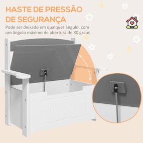 Baú de Brinquedos Infantil Banco de Armazenamento para Crianças com Encosto e Tampa Amortecida 68,5x34x58 cm Cinza e Branco