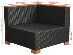 10 pcs conjunto lounge de jardim c/ almofadões vime PE preto