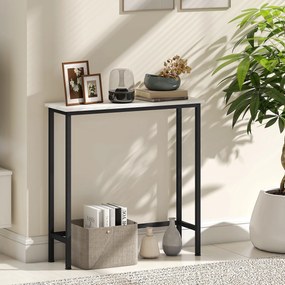 Mesa Consola Moderna Consola Estreita com Superfície com Efeito Mármore e Estrutura de Metal 75x24x76 cm Branco e Preto