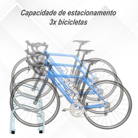 Estacionamento para 3 Bicicletas Suporte de Aço para Estacionar Bicicletas no Chão para Interior e Exterior 76x33x27cm Prata