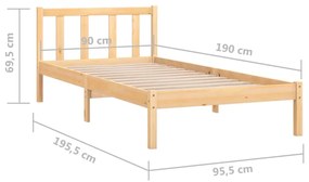 Estrutura de cama solteiro 90x190 cm pinho maciço