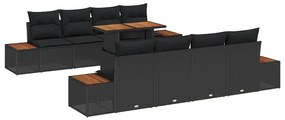 Conjunto de jantar de 9 peças pra jardim com almofadas de rattan