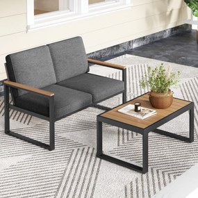 Conjunto de móveis de jardim em alumínio com Sofá seccional estofado cinzento e com mesa de centro almofadas cinzentas
