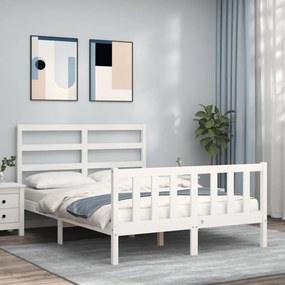 Estrutura de cama com cabeceira 140x190cm madeira maciça branco