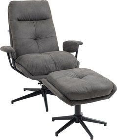 HOMCOM Poltrona de Relax com Otomana, Poltrona com Puff, Encosto Reclinável; Microfibra, Cinza Escuro | Aosom Portugal