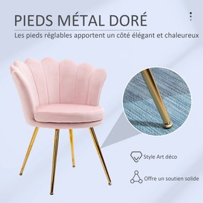 Cadeira de toucador ou sala jantarem forma de concha em veludo com pés em metal dourado 67 x 64  x 77  cm, rosa pálido