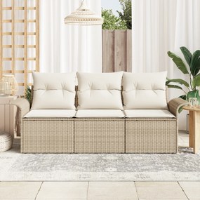 Conjunto de Sofá de Jardim de 3 Peças com Almofadas - Vime Polirattan