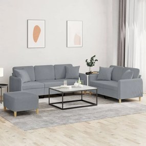 3 pcs conjunto de sofás com almofadas tecido cinzento-claro
