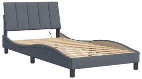 Estrutura de cama c/ luzes LED 100x200cm veludo cinzento-escuro