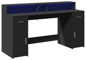 Secretária c/ luzes LED 160x55x91 cm derivados de madeira preto