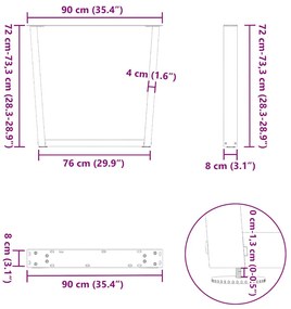 Pés para mesa de jantar em formato de V, 3 peças, aço natural, 90x(72-