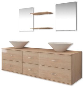 Conjunto móveis de WC + lavatório c/ torneira, 9 pcs, bege