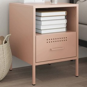 vidaXL Mesa de cabeceira 36x39x50,5 cm aço rosa