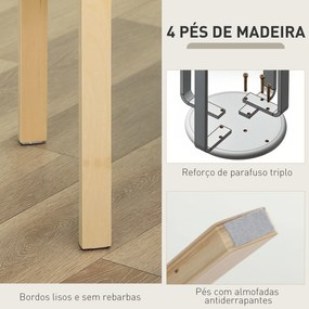 Conjunto de 4 Bancos Empilháveis Redondos (MESA NÃO INCLUIDA) Bancos Baixos de Cozinha com Assento Acolchoado Ø40x45 cm Cinzento e Madeira