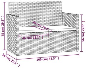 Banco de jardim com almofadões 105 cm vime PE preto