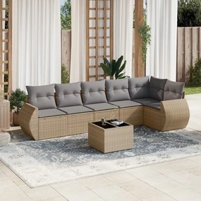 7 pcs conjunto de sofás p/ jardim com almofadões vime PE bege