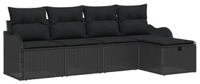 Conjunto de Sofás de Jardim de 5 Peças com Almofadas em Poli Rattan Pr