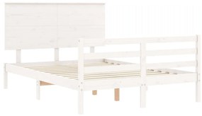 Estrutura de cama com cabeceira 140x200cm madeira maciça branco