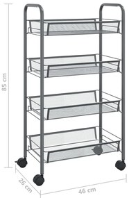 Carrinho de cozinha c/ 4 prateleiras ferro 46x26x85 cm cinzento