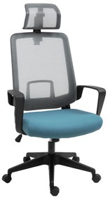 Vinsetto Cadeira de Escritório Ergonômica Giratória com Altura Ajustável Apoio para a Cabeça Apoio para os Braços e Suporte Lombar Reguláveis 63,5x63x116,5-125,5cm Azul e Cinza