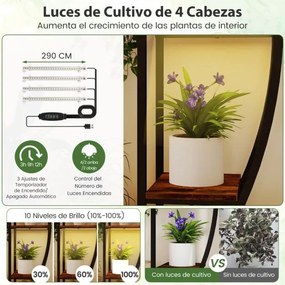 Suporte para plantas com lâmpadas de crescimento ajustáveis com 10 prateleiras e 3 ganchos Estante 127 x 30 x 160 cm Castanho e preto