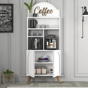 Armário de Cozinha/Sala "Caffè" - Branco e Nogueira - 81.3x201x35cm -