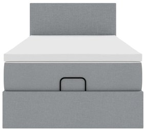 Cama Otomana com colchão &amp; LEDs 90x200 cm tecido cinzento claro