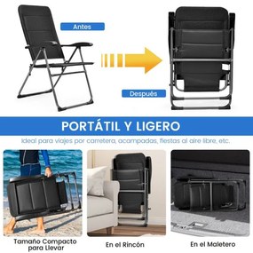Conjunto de 2 Cadeiras de jardim almofadada com 7 posições de encosto ajustáveis Piscina Pátio Praia Pretas