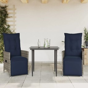 Cadeiras de jardim reclináveis 2 peças com almofadas em vime sintético