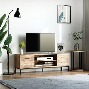 Móvel para televisão, para ecrãs até 50 polegadas, com armário, 2 gavetas e prateleira 132 x 39 x 45,5 cm, castanho-escuro
