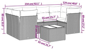 7 pcs conjunto de sofás p/ jardim c/ almofadões vime PE preto