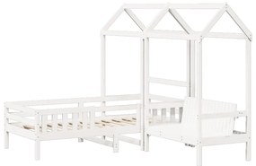 Conj. de cama e banco com telhado 90x200 cm pinho maciço branco