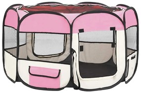 Parque dobrável p/ cão c/ saco de transporte 110x110x58cm rosa