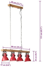 Candeeiro de teto 25 W 90x24x111 cm E27 vermelho desgastado