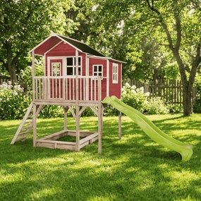 Casa de brincar infantil exterior para crianças Loft 750 em madeira com escorrega e caixa areia - Vermelha
