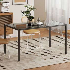 Mesa de Refeição de Vidro Mesa Retangular para 6 Pessoas com Pés de Metal  140x80x75 cm Preto