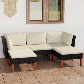 vidaXL 5 pcs conjunto lounge de jardim c/ almofadões vime PE preto