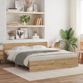 vidaXL Estrutura de Cama com Cabeceira Carvalho Artesanal 180x200 cm Madeira Engenharia