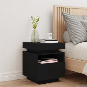 Mesa de cabeceira com luzes LED 40x39x48,5 cm preto